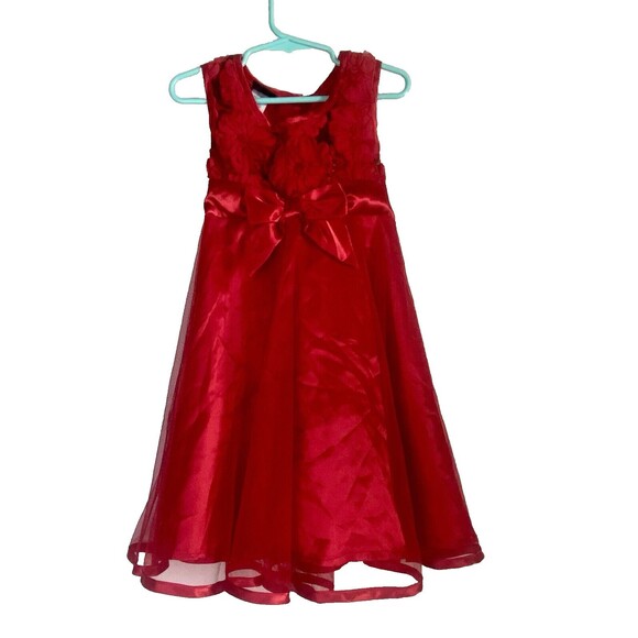 Holiday Editions Girls RED Dress w/Tie, Bow, Ruffles & Sleeveless -Size 4/5 T - Picture 1 of 5